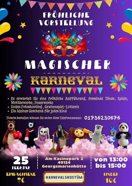 Magischen Karneval im Festsaal Am Kasinopark in Georgsmarienhütte mit UmkaBär & EisBär am 25.02.2024