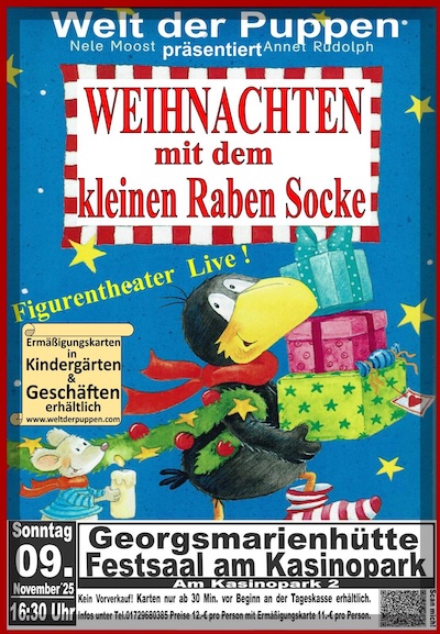 Weihnachten mit dem kleinen Raben Socke – das lustigste Figurentheater des Jahres!
